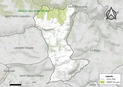 Carte de la ZNIEFF de type 2 sur la commune.