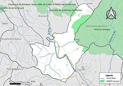 Carte des ZNIEFF de type 1 sur la commune.