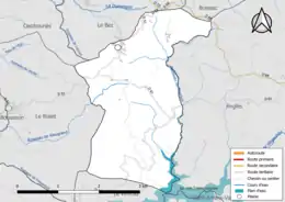 Carte en couleur présentant le réseau hydrographique de la commune