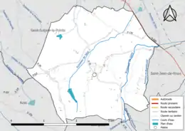 Carte en couleur présentant le réseau hydrographique de la commune