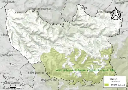 Carte de la ZNIEFF de type 2 sur la commune.