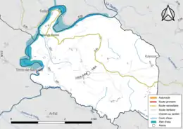 Carte en couleur présentant le réseau hydrographique de la commune