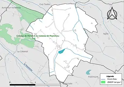 Carte de la ZNIEFF de type 1 sur la commune.