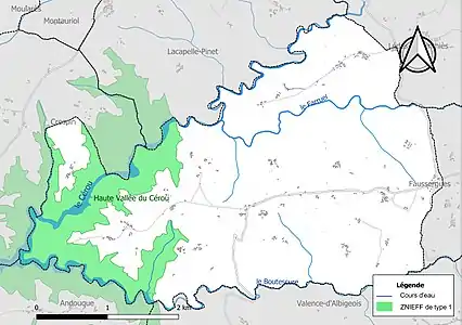 Carte de la ZNIEFF de type 1 sur la commune.