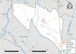 Carte en couleur présentant le réseau hydrographique de la commune