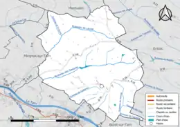 Carte en couleur présentant le réseau hydrographique de la commune