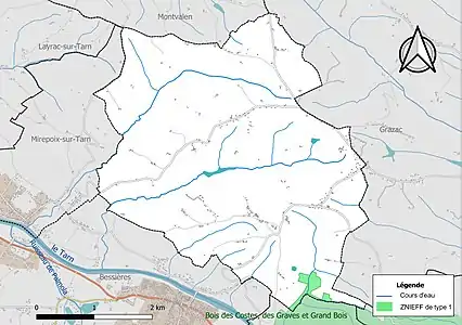 Carte de la ZNIEFF de type 1 sur la commune.