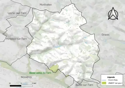 Carte de la ZNIEFF de type 2 sur la commune.