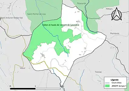 Carte des ZNIEFF de type 1 sur la commune.