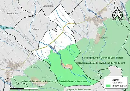 Carte de la ZNIEFF de type 1 sur la commune.