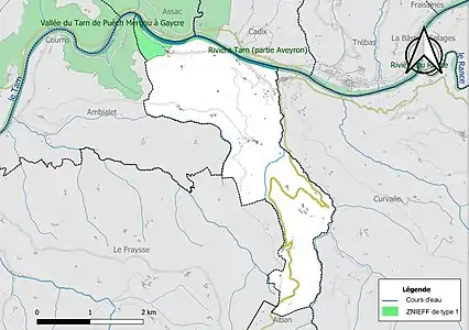 Carte des ZNIEFF de type 1 sur la commune.