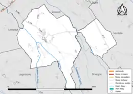 Carte en couleur présentant le réseau hydrographique de la commune