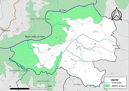 Carte de la ZNIEFF de type 1 sur la commune.