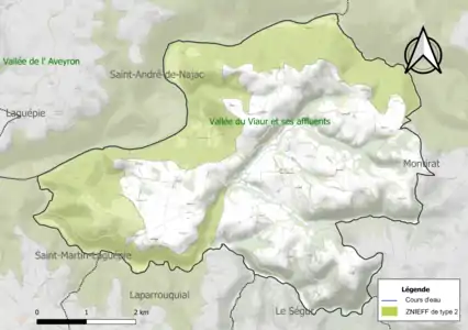 Carte de la ZNIEFF de type 2 sur la commune.