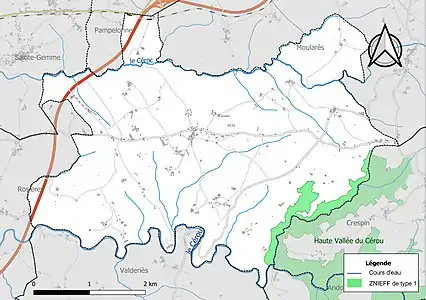 Carte de la ZNIEFF de type 1 sur la commune.