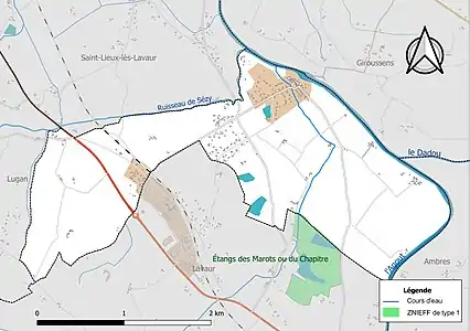 Carte de la ZNIEFF de type 1 sur la commune.