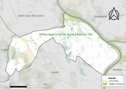 Carte de la ZNIEFF de type 2 sur la commune.