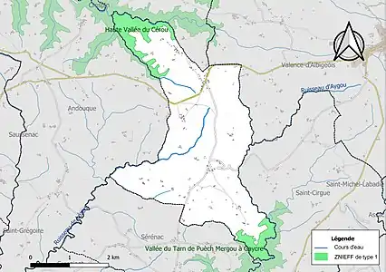 Carte des ZNIEFF de type 1 sur la commune.