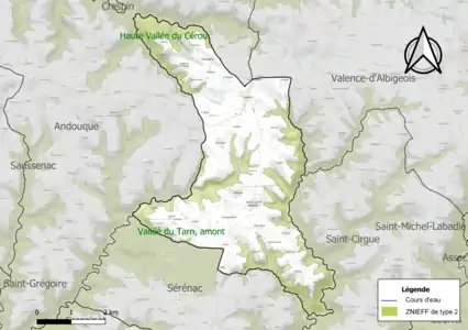 Carte des ZNIEFF de type 2 sur la commune.