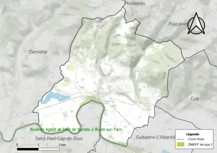 Carte de la ZNIEFF de type 2 sur la commune.