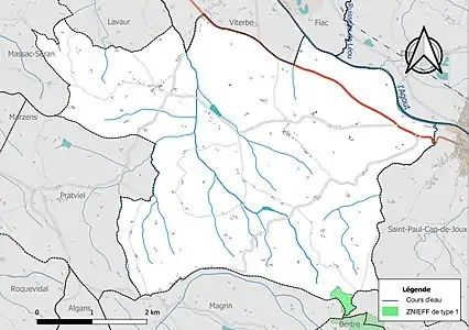 Carte de la ZNIEFF de type 1 sur la commune.