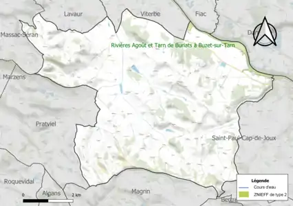 Carte de la ZNIEFF de type 2 sur la commune.