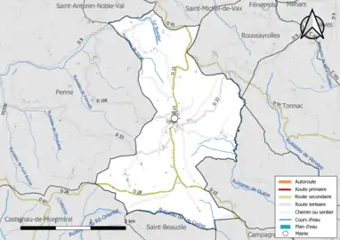 Carte en couleur présentant le réseau hydrographique de la commune