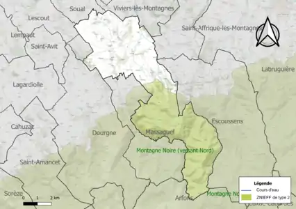 Carte de la ZNIEFF de type 2 sur la commune.