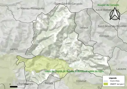 Carte de la ZNIEFF de type 2 sur la commune.