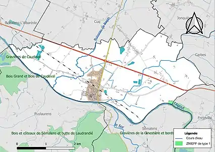 Carte de la ZNIEFF de type 1 sur la commune.