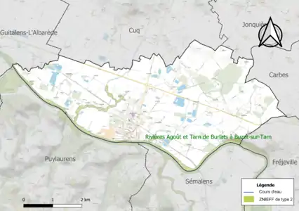 Carte de la ZNIEFF de type 2 sur la commune.