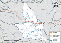 Carte en couleur présentant le réseau hydrographique de la commune