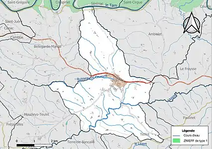 Carte de la ZNIEFF de type 1 sur la commune.