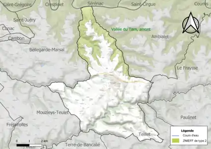 Carte de la ZNIEFF de type 2 sur la commune.