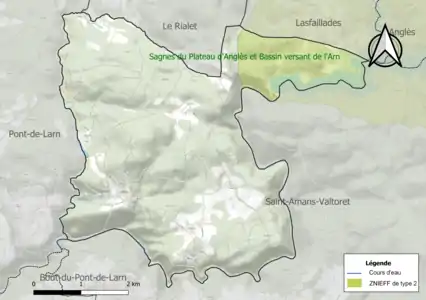 Carte de la ZNIEFF de type 2 sur la commune.