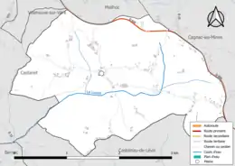 Carte en couleur présentant le réseau hydrographique de la commune