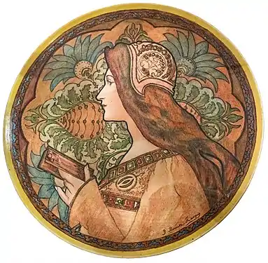 Méditation , peinture sur porcelaine par Bourotte-François d'après Jane Atché, Rabastens, musée du Pays rabastinois.