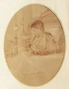 Marcelle Vermorel et son fils Victor (1910), sanguine sur papier, Rabastens, musée du Pays rabastinois.