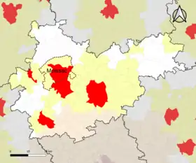 Localisation de l'aire d'attraction de Moissac dans le département de Tarn-et-Garonne.