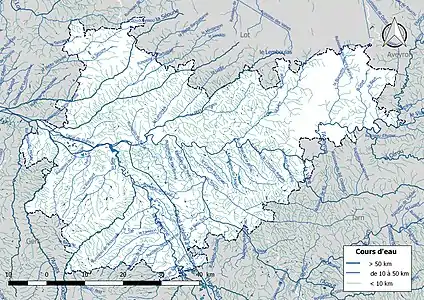 Carte de l'ensemble du réseau hydrographique de Tarn-et-Garonne.