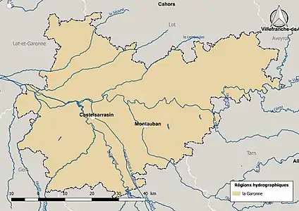 Le Tarn-et-Garonne est entièrement dans la région hydrographique « Garonne ».