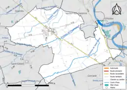 Carte en couleur présentant le réseau hydrographique de la commune