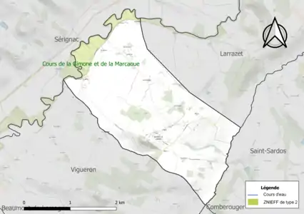 Carte de la ZNIEFF de type 2 sur la commune.