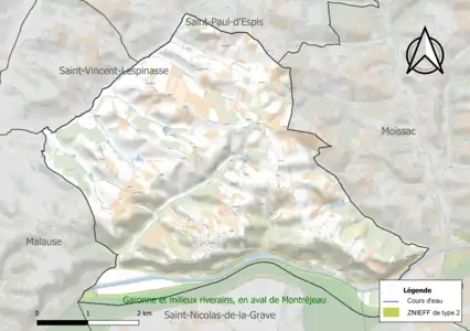 Carte des ZNIEFF de type 2 sur la commune.