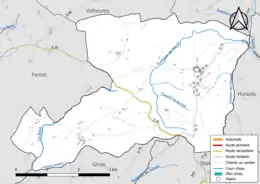 Carte en couleur présentant le réseau hydrographique de la commune