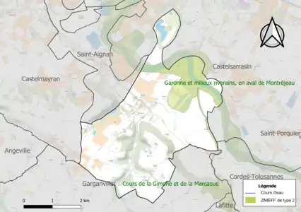 Carte des ZNIEFF de type 2 sur la commune.