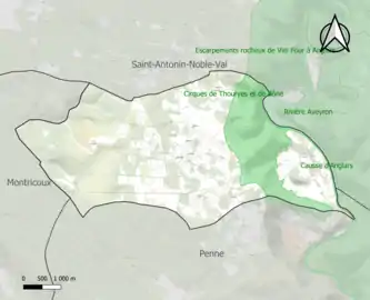 Carte des ZNIEFF de type 1 sur la commune.