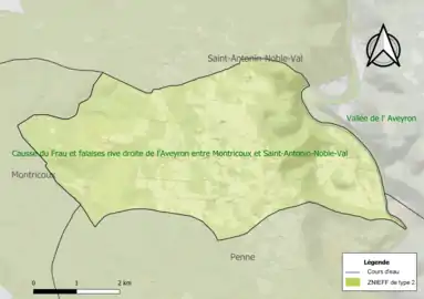 Carte des ZNIEFF de type 2 sur la commune.