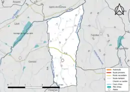 Carte en couleur présentant le réseau hydrographique de la commune