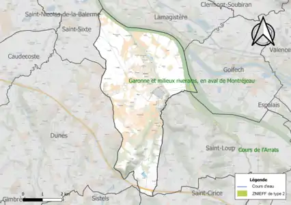 Carte de la ZNIEFF de type 2 sur la commune.